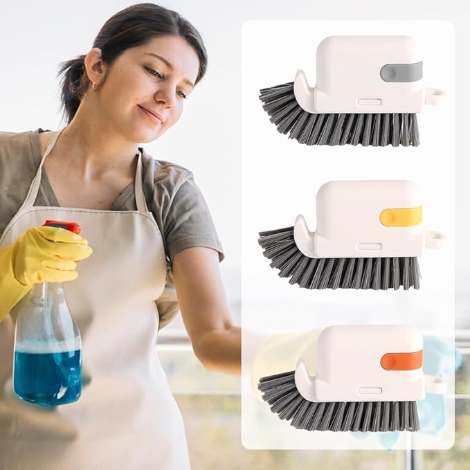 Window Cleaning Brush, 3-in-1 2025 New Magic Window Groove Cleaning Brush Set - Hand-Held Track Cleaner Tool for Sliding Doors, Window Sills, Tile Grout, Shutters, Deep Scrub Brush for Home (Orange)