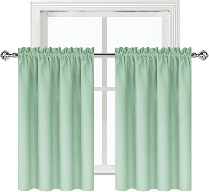 DWCN Thermal Short Blackout Curtains for Bedroom/Kitchen, Energy Saving Room Darkening Curtains for Nursery/Bedroom/Kitchen(W42 x L36 inch,Light Green, Set of 2 Panels, Top of Rod Pocket)