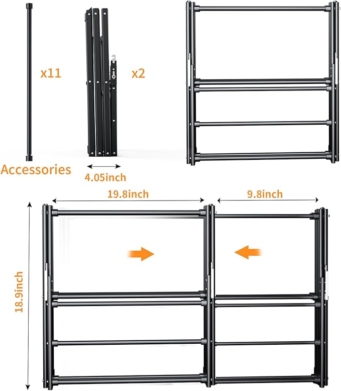 3 Tier Clothes Drying Rack,Foldable & Portable Clothing Drying Rack,Space-Saving Design, Indoor & Outdoor Laundry Rack for Drying Clothes,Metal Dryer Rack,Pure Black