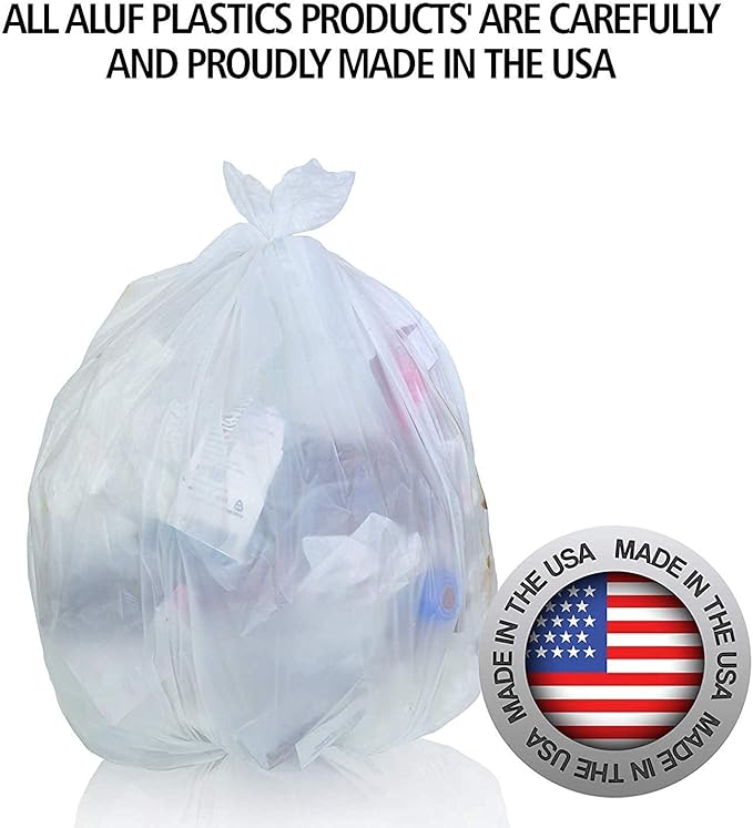 Aluf Plastics High Density Trash Bags, 26 Gallon, 250 Count, 16 Micron (eq), 29" x 44", Clear, for Bathroom, Office, Industrial, Commercial, Janitorial, Municipal, Recycling