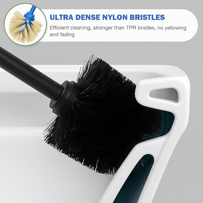 Toilet Brush and Holder Set: 304 Stainless Steel Heavy Duty Toilet Bowl Brush and Holder with Removable Inner Bowl and Splash Protection, Modern Long Handle Bathroom Cleaning Tool