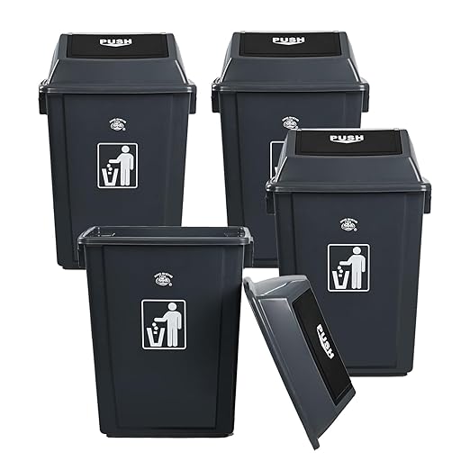 4 Packs 13 Gallon Commercial Heavy-Duty Trash/Garbage Can, Swing Lid Waste Container for Home/Garage/Kitchen/Outdoor/Driveway