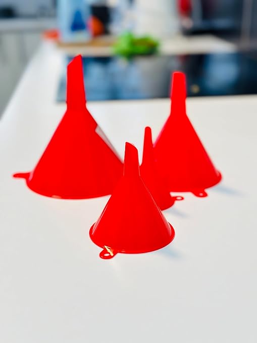 Funnel 4-Pack Funnels for Kitchen Use Filling Bottles - Food-Grade Plastic, Funnels for Automotive Use, Mess-Free Filling, funnels for Filling Bottles, Sizes (122, 101, 76 & 50mm)