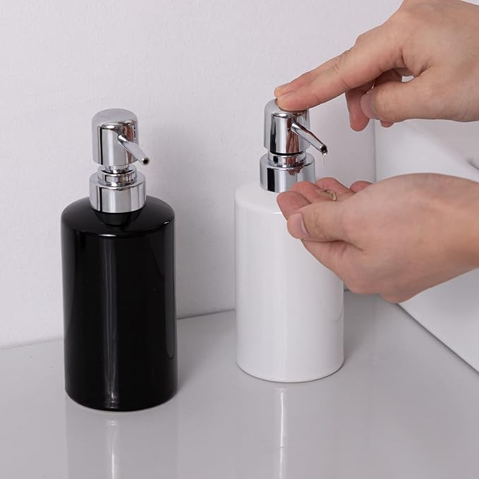 FE Soap Dispenser, 300ml/10oz Ceramic Liquid Soap Pump Dispenser, Refillable Dish Soap Dispenser for Kitchen Bathroom Washroom (White)