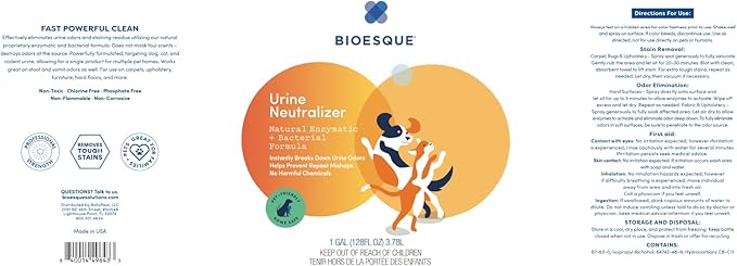 Bioesque Urine Neutralizer, Pet-Friendly Natural Enzymatic & Bacterial Formula, Instantly Breaks Down Urine Odors, Helps Prevent Repeat Mishaps, 1 Gallon (Pack of 4)