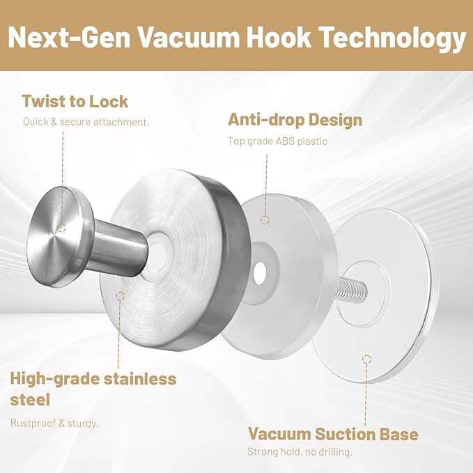 4 Pcs Suction Cup Hooks,No-Drill Suction Cup Hooks, Removable Hook,Towel Hook,Suction Hook for Shower,Bathroom, Bedroom, Glass Window