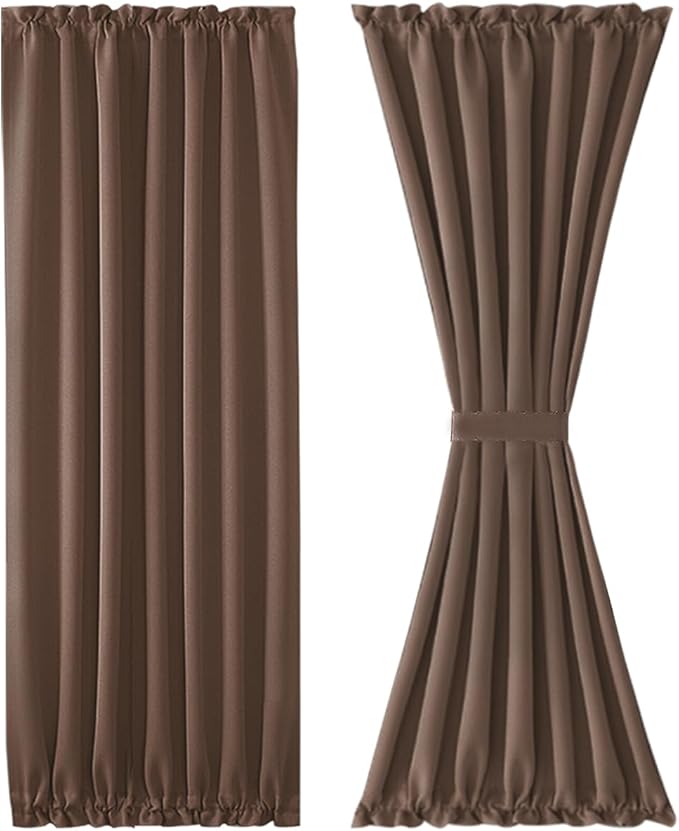 DWCN French Door Curtains – Rod Pocket Thermal Blackout Curtain for Doors with Glass Window, Kitchen and Patio Doors for Privacy, 54 X 72 Inches Long, 1 Curtain Panel with Tieback,Khaki