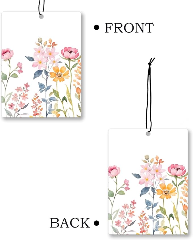 Watercolor Floral Car Air Freshener 4 Pcs, Rustic Cottagecore Flower Hanging Scents Air Freshener for Women Girls Gifts, Cute Aesthetic Scented Car Accessories Decor for Room Closet Drawer