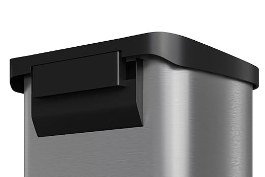 Garvee 13 Gallon / 50 L Stainless Steel Trash Can with Lid, Large Garbage Can for Kitchen, Rustproof Step-on Kitchen Metal Trash Bin with Liner Rim, Rear Handle, Soft Close Plastic Lid, Silver