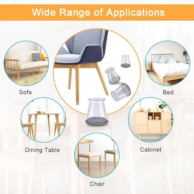 16 Pcs Chair Leg Protectors for Hardwood Floors, Silicone Felt Furniture Leg Cover Pad for Protecting Floors from Scratches and Noise, Smooth Moving,X-Small(Fit Round Diameter:1/2" to 5/16")