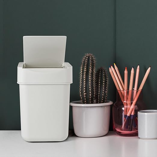carrotez Mini Trash Can, Countertop Trash Can with Lid, 2 Liter/ 0.5 Gallon, Waste Basket, Garbage Container for Coffee Bar, Bathroom, Kitchen, Office, Desk, Bedroom - White