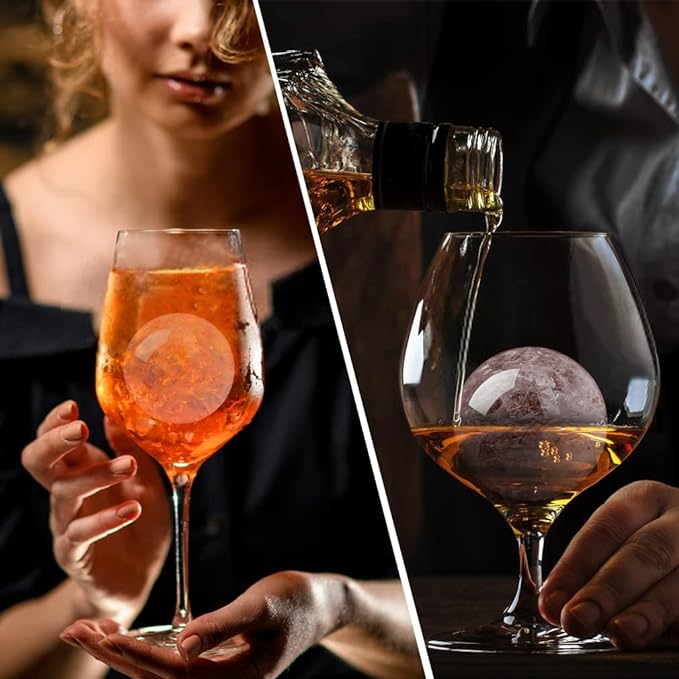 Ice Ball Maker, TINANA Reusable 2.5 Inch Ice Cube Trays, Easy Release Silicone Round Ice Sphere Tray with Lids & Funnel for Whiskey, Cocktails & Bourbon