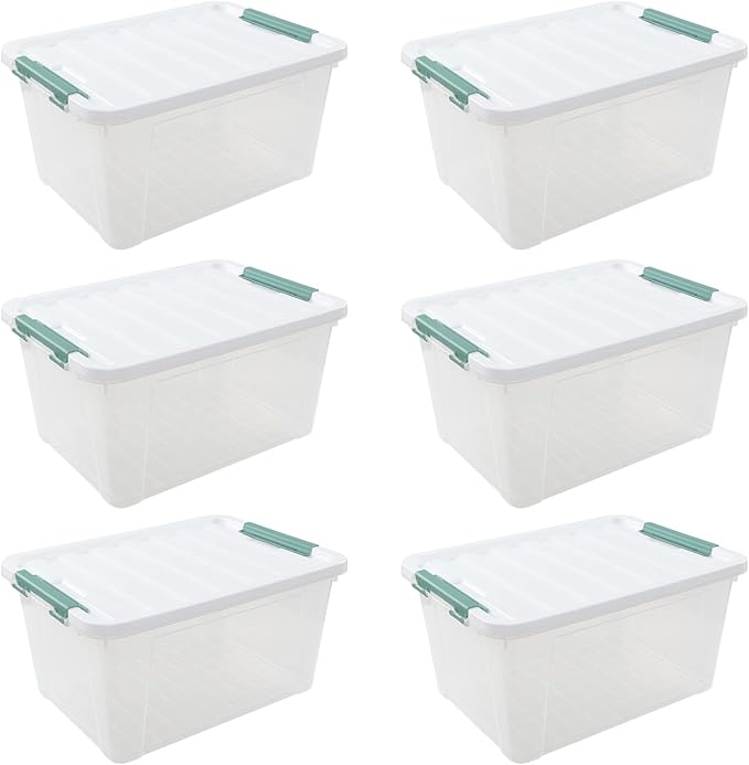 6-Pack 20 L Plastic Storage Box, Clear Latch Storage Box with Lids