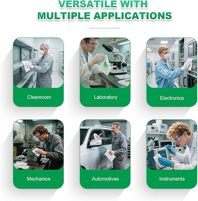 Cleanroom Wipes 9"x9" (300 Pcs, Cellulose/Polyester Blend, Grade B, 56GSM) Lint Free Wipes for Laboratory, Electronics, Pharmaceutical,Printing,Automotives and Semiconductor Industries