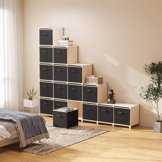Lifewit 16 Packs Storage Cubes, 11 Inch Cube Storage Bins, Foldable Decorative Fabric Storage Baskets for Organizing Home Organizers with Handles for Shelves, Closet, Black