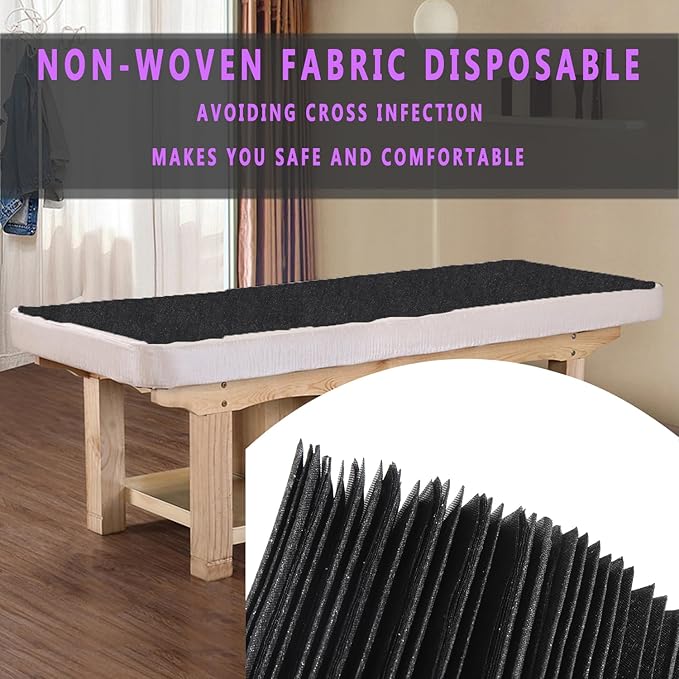 Disposable Bed Sheets 100 Pcs 31" x 71" Massage Table Sheets Non Woven Fabric SPA Bed Cover Breathable for Massage Beauty Tattoos(Black)