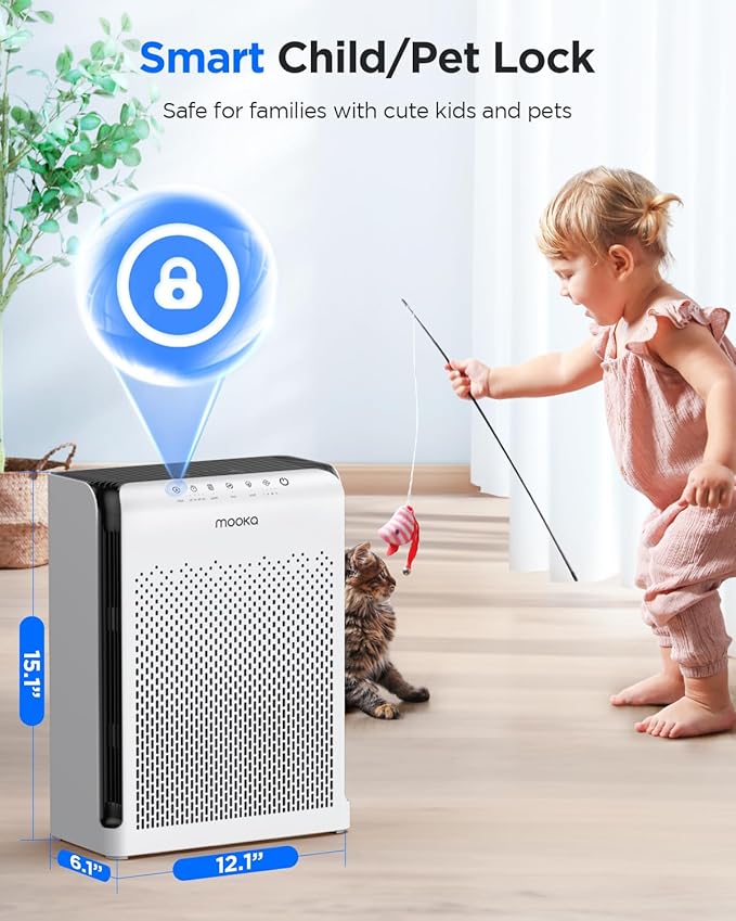 Air Purifiers for Home Large Room up to 2200ft², MOOKA Air Purifier for Home Pets Bedroom with ECO Mode & Fragrance, HEPA Air Filter Cleaner for Pet Hair Dander Smoke Living Dorm Room Office, M200L