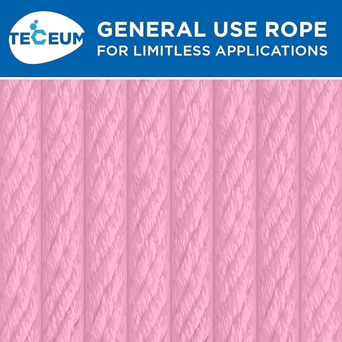 TECEUM Cotton Rope 3/16” (5 mm) – 100 FT – Strong All-Purpose Braided Rope – Natural Cotton – for Crafting, Сamping, Clothes Line, DIY, Indoor & Outdoor Use – Pink