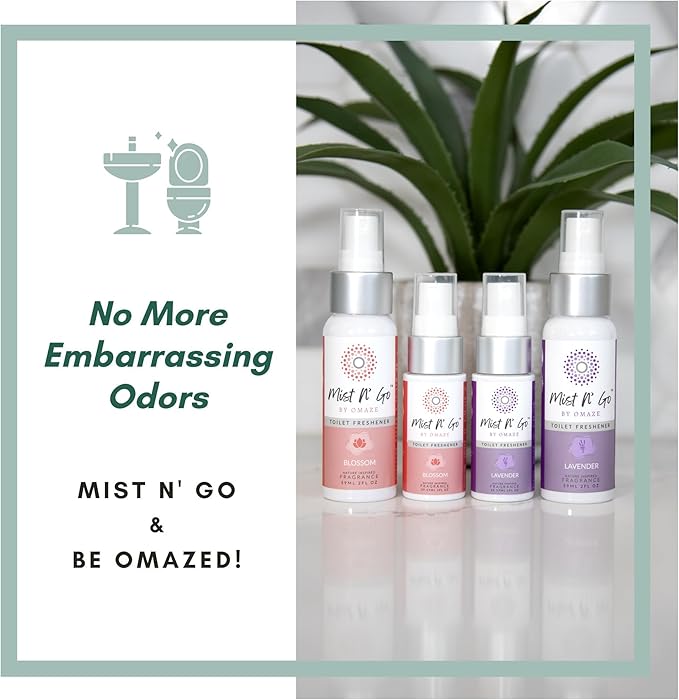 Mist N’ Go by Omaze Travel Bathroom Spray for Toilet Spray Odor Eliminator - Travel Toilet Spray for Bathroom Air Freshener Spray for Bathroom Deodorizer - Blossom Regular Size (2oz x3)
