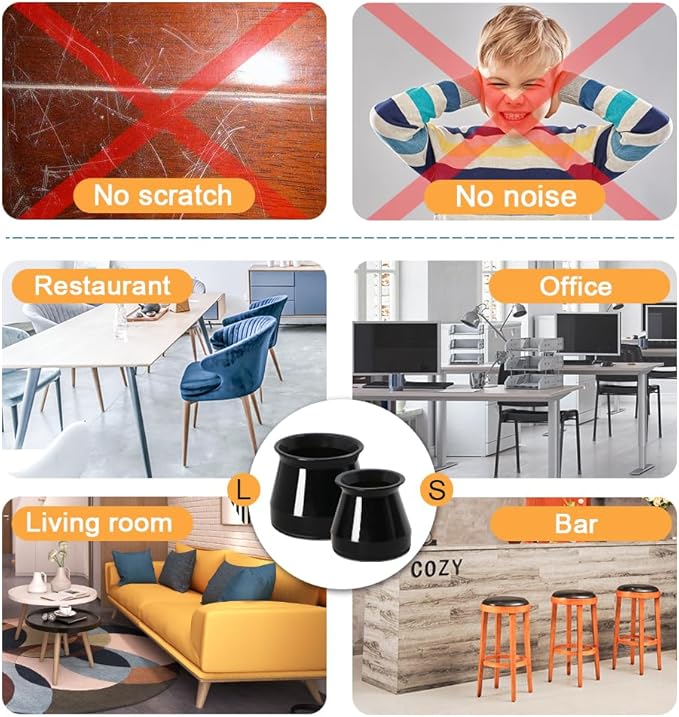 32 Pcs Chair Leg Protectors for Hardwood Floors, Silicone Felt Furniture Leg Cover Pad for Protecting Floors from Scratches and Noise, Smooth Moving, Large(Fit Round Diameter:1-5/16" to 2")