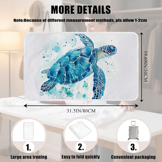 Ironing Mat Thickened Ironing Blanket Sea Turtle Portable Heat Resistant Ironing Pad for Washer,Dryer,Table Top,Countertop,Small Ironing Board