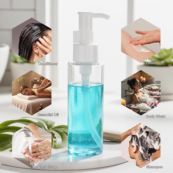 10 Pack 3.4 Oz/100ml Travel Pump Bottle TSA Approved Empty Plastic Pump Bottles Dispenser Portable Refillable Container Clear Lotion Dispenser Bottle for Shampoo Shower Gel