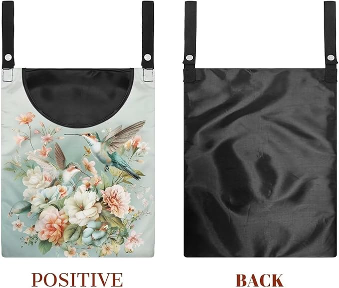 Hummingbird Floral Clothes Pin Bag to Hang On Line Reusable Clothespin Holder Laundry Room Clothespin Holder with Large Opening Space-Saving Clothespin Storage Solution