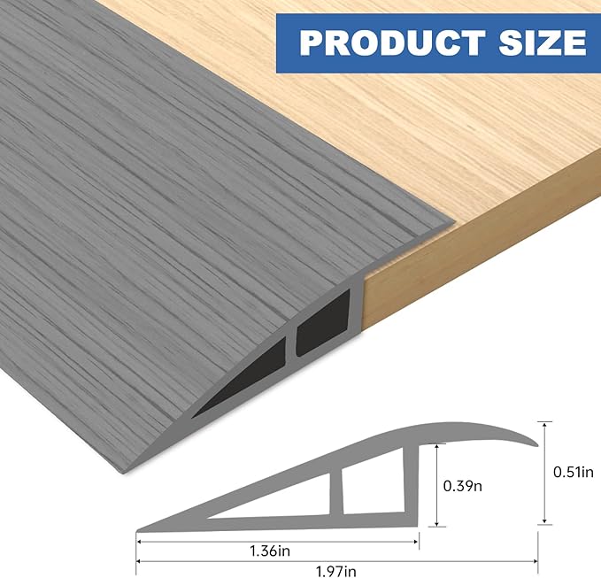 Vinyl Door Threshold Flooring Transition Strip Self Adhesive Carpet Edging Strip for Laminate Doorway Edge Threshold from 1/5" to 2/5" (Light Gray Wood Grain, 3.3 Ft)