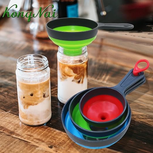 KongNai Canning Funnel for Wide and Regular Jars,Wide Mouth Funnels Sets of 3, Large for Mason Jar, Food Grade Collapsible Silicone Kitchen Accessories for Transfer Jam, Juice, Spices and Oil