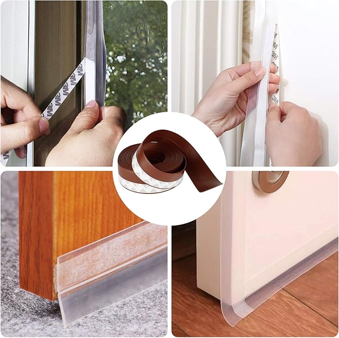 Door Weather Stripping Doors Seal Strip, 26 FT Silicone Sealing Tape for Door Draft Stopper Adhesive for Doors, Windows and Shower Glass Gaps(Brown, 35mm)