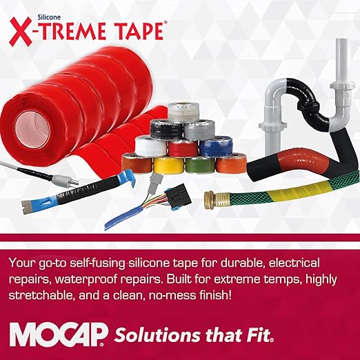 X-Treme Tape MOCAP Heavy Duty Electrical Tape, Self-Fusing Silicone Rubber, Waterproof & Insulating Flexible Tape, Electrical for Hose, Automotive, Outdoor & Repairs - 1" x 10ft Roll - Bright Red