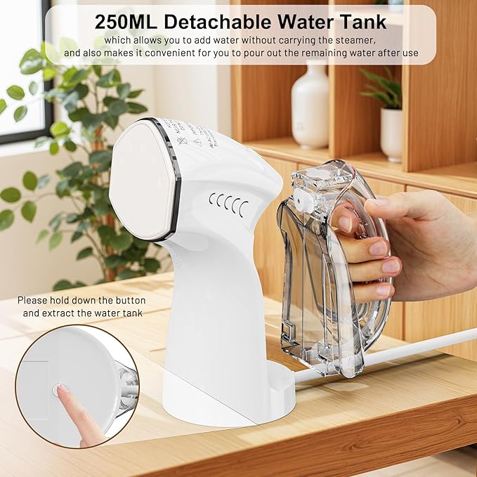 Steamer & Iron 2 in 1 for Clothes, Ceramic Panel, Intelligent Chip Controls Soft Steam (Tilting Not Spray Water), 250ml Water Tank, 8.2FT Power Cord,1000W Portable Handheld Steam Iron (white)