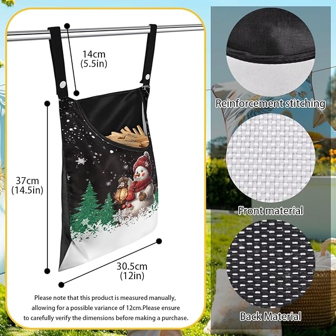 Snowman Clothes Pin Hanging Bag, Large Capacity Clothespin Bag with A Large Opening,Clothes Pin Hanging Bag Space-Saving Organize Clothespin Bag for Clothesline Outdoor