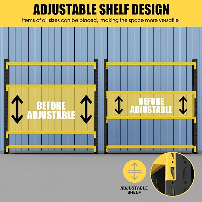 Storage Shelves Heavy Duty, Metal Garage Shelving Units, 4 Tier Storage Rack Shelf, Steel Industrial Shelving, Adjustable Standing Shelf for Basement/Warehouse Yellow and Black, W47.24*D19.69*H78.74
