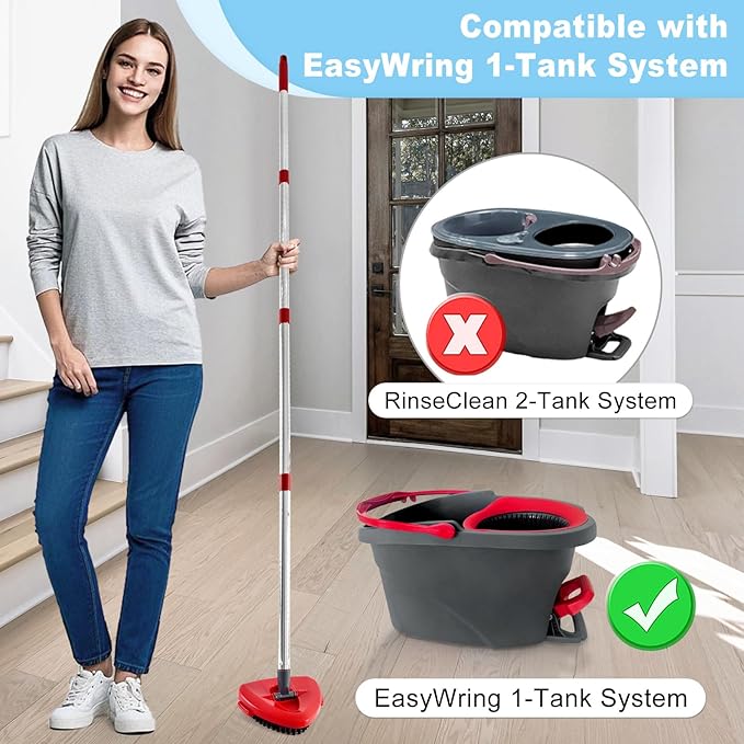 Spin Mop Handle for O-Cedar,Scrub Brush and Mop Base Compatible with Ocedar EasyWring 1 Tank System,4 Section 30" to 58" Mop Replacement Handle Stick Pole for O Cedar Spin Mop Refills and Brooms