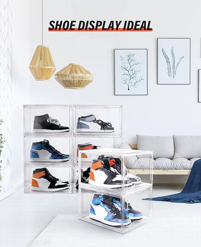 KDOR Shoe Box for sneakers,Closet,hat Clear Plastic Stackable 10 Pack Sneaker Storage Boxes with Magnetic Door, Acrylic Display Case, Strong and Sturdy Fit Shoe Size Up to US 15