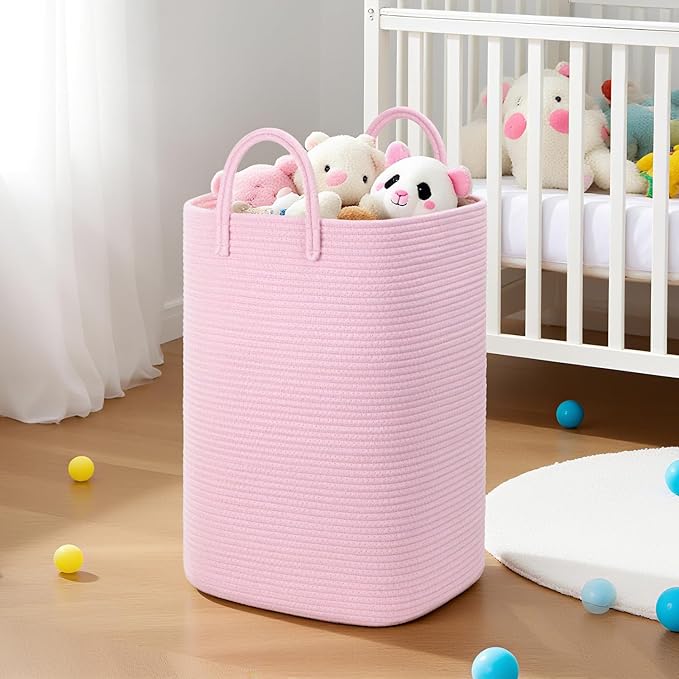 Laundry Basket,Woven Cotton Rope Laundry Hamper,60L Versatile Storage for Dirty Clothes,Baby Toys,and Blankets in Bathroom, Nursery,and Living Room