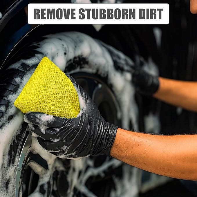 4 PCS Bug Scrubber Sponge Car, Bug Remover Wash Sponge,Car Cleaning Sponge for Bugs, Tar, Grime - Paint-Safe, Reusable Wash Sponges Kit(Yellow)