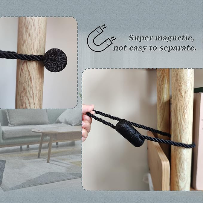 Hion Magnetic Curtain Tiebacks Black 6 Pack, Curtain Tiebacks Buckles Holdbacks Holders Hooks Clip for Home Bedroom Office Decorative Thick or Thin Curtain