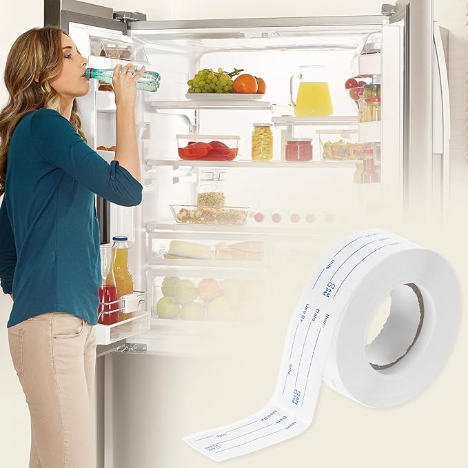 QWORK Dissolvable Food Labels (1000pcs) - 2 Rolls Removable Labels for Food Containers, Freezer Labels, Writeable Date Labels