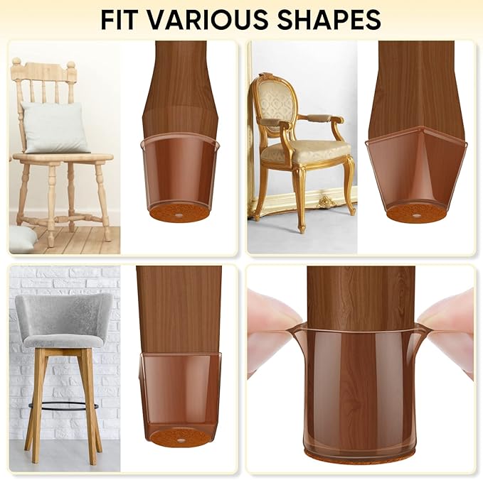BALEINE 16 Pack Silicone Chair Leg Floor Protectors, Stool Leg Protectors Cap, Non-Slip Chair Leg Caps for Hardwood Floors (Brown & Small, 16 Pack)