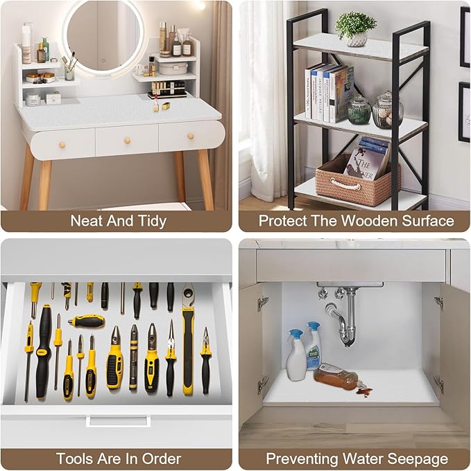 OcePor Non-Adhesive Drawer and Shelf Liner 24IN x 30FT,Non Slip Cabinet and Cupboard Liner, Kitchen Cabinet Liners for Shelves, Waterproof Drawer Shelf Liners for Cabinets/Bathroom Cupboard,White