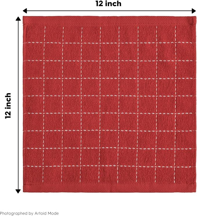 Artoid Mode Checkered Designed Cotton Terry Kitchen Dish Cloths, 12x12 Inch Soft Absorbent Quick Drying Cleaning Kitchen Rags Set of 6,Multicolor