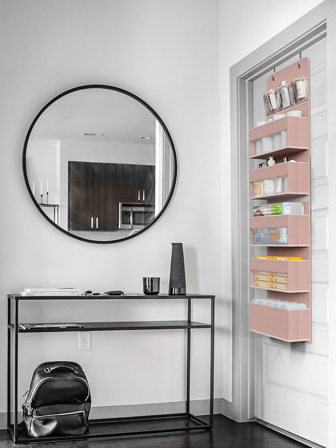 Closet Organizers and Storage, Over The Door Organizer, 6 Shelf Camper Storage, Behind The Door Storage Organizer, Wall Mount Back of Door Hanging Organizers (Pink)