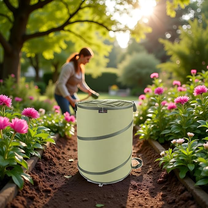 YUDI & GARDEN 45 Gallon Collapsible Garden Bag|Collapsible Trash Can|Camping Trash Can, Use for Gardening Cleanup or Party Waste and Outdoor Activities