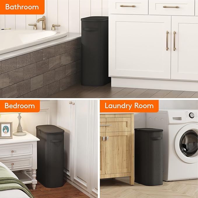 Lifewit 65L Slim Laundry Basket with Lid, Narrow Large Laundry Hamper with Plastic Handles and Removable Bag, Tall Foldable Dirty Clothes Hampers for Laundry Room, Bedroom, Bathroom, Dorm, Black