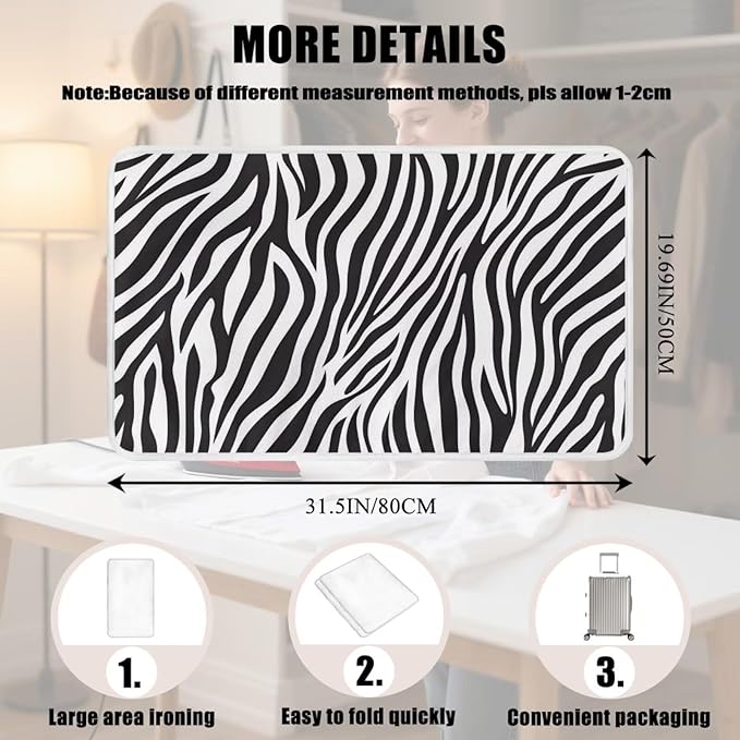 Zebra Print Ironing Mat Portable Iron Pad Magnetic Cover and Padding for Top of Washer, Dryer, Tabletop, Countertop,Travel Small Size Ironing Pads 32 x 16 Inch