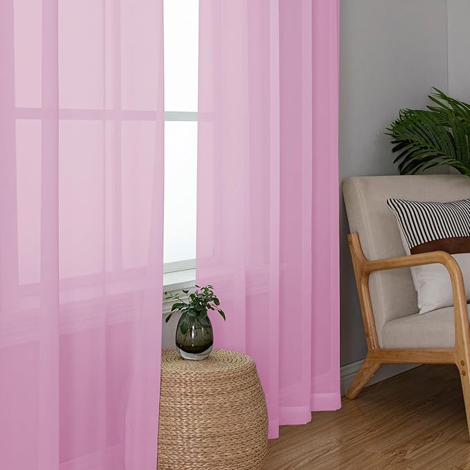 Chyhomenyc Light Pink Sheer Curtains 84 Inch Length 2 Panels, Light Filtering Cute Voile Pink Window Curtain Drapes for Girls Room,Each 42Wx84L Inches