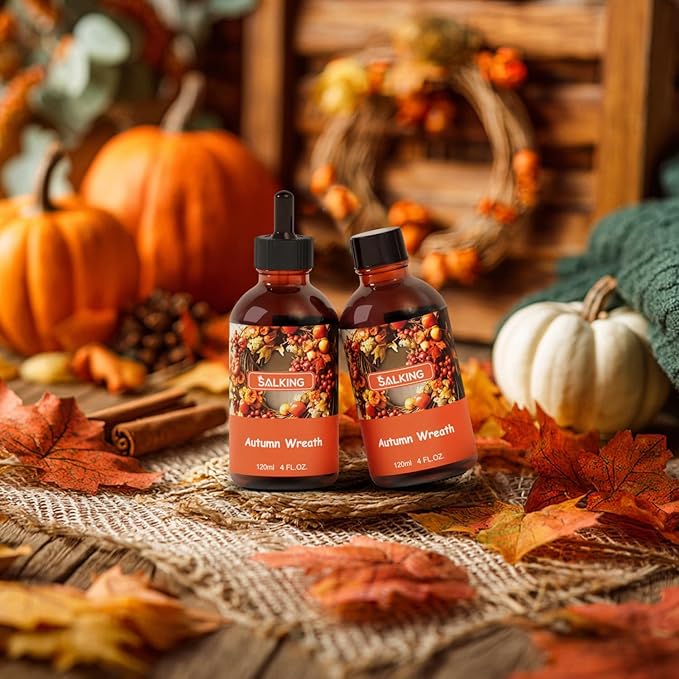 SALKING Autumn Wreath Fragrance Oil, 120ml (4 Fl Oz) Premium Essential Oils for Diffuser, Candle Scents for Candle Making, Soap Making Supplies, Autumn Diffuser Oil, Halloween Thanksgiving Gift