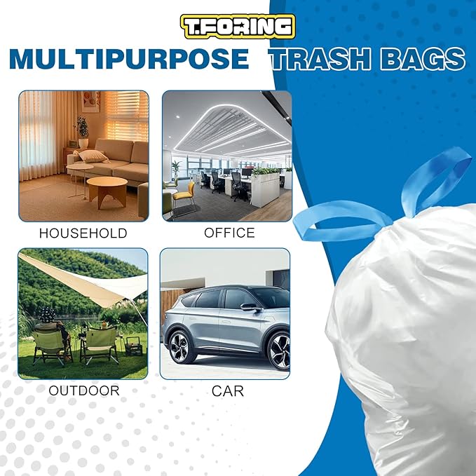 Small Trash Bags 4 Gallon with Drawstring, 1.1 Mil 15 Liter White Thick Unscented Small Plastic Garbage Bags for Bathroom, Wastebasket Liners for Toilet Home Office and Bedroom (4 Gal-120)